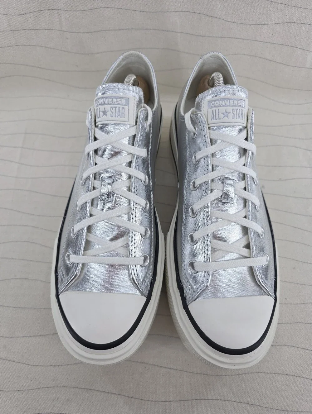 Converse Womens All Star Lift Double Stack Silver Metallic Platform Shoes Sz 12